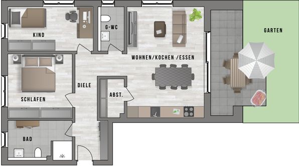 Grundriss-Beispiel Gartenwohnung